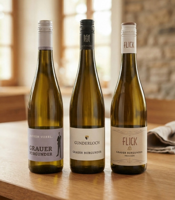 Grauburgunder Wein Flaschen nebeneinander